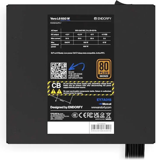 Endorfy Vero L6 650W Black Computer Power Supply Full Wired 80 Plus Bronze