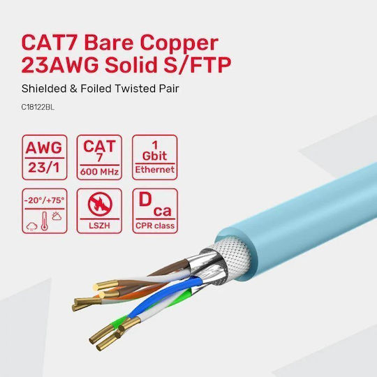 Unitek Network Cable Cat7 S Ftp Cpr Lszh 23awg 305m C18122bl Blue
