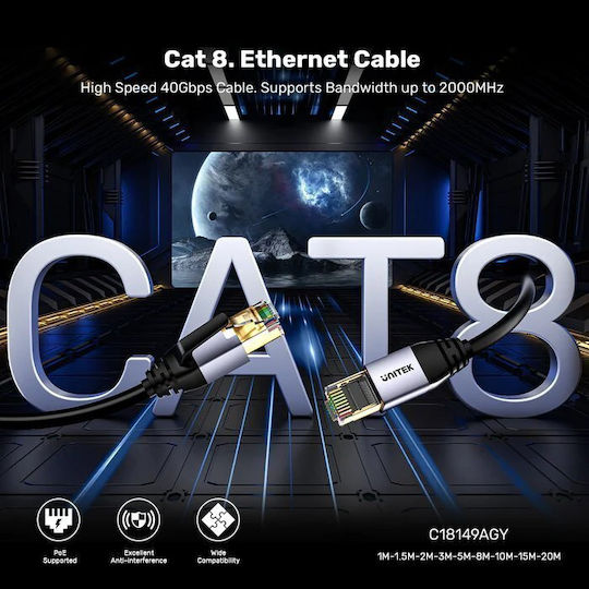 Unitek Network Patch Cable Cat8 Black 10.0m C18149a-10m