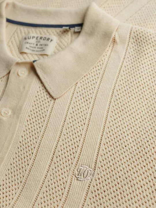 Herrenblusen Textur Polo Pullover Kurzarm Oatmeal Beige