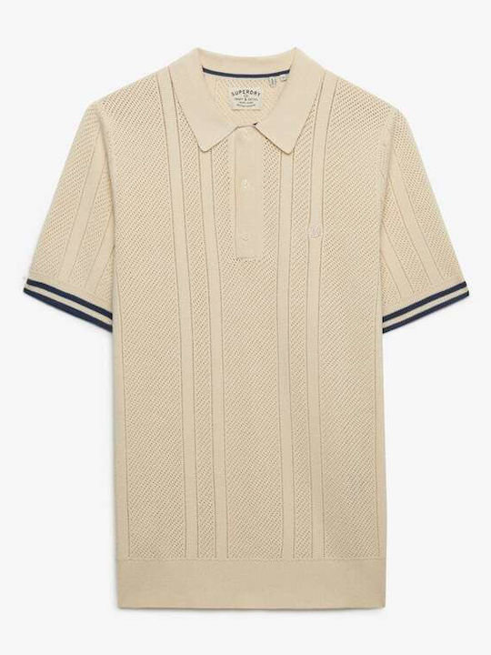 Herrenblusen Textur Polo Pullover Kurzarm Oatmeal Beige