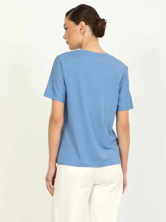 Damen T-Shirt Blumen Hellblau