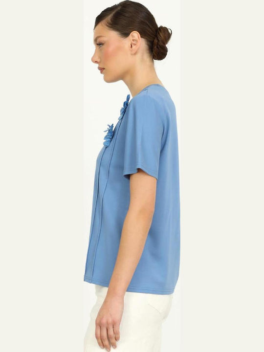 Damen T-Shirt Blumen Hellblau