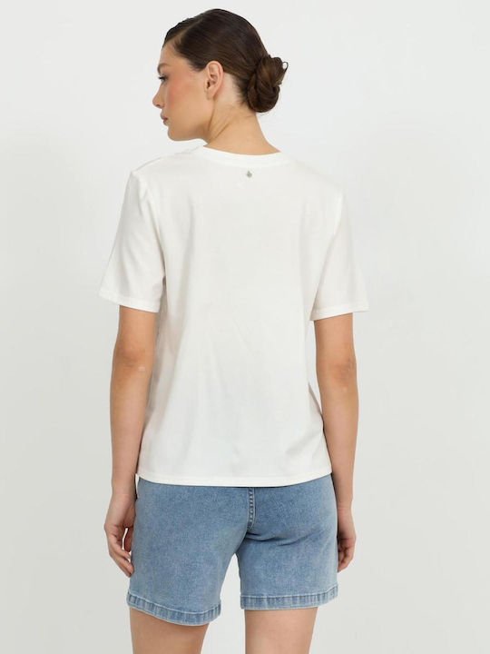 Tricou Damă Floral Alb