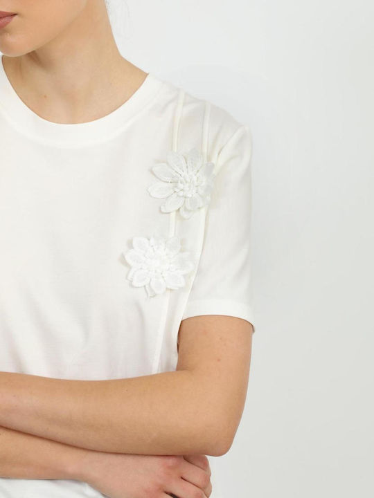 Tricou Damă Floral Alb