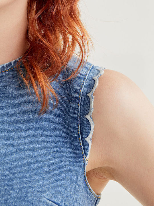 Women's Cotton Sleeveless Blue Blouse