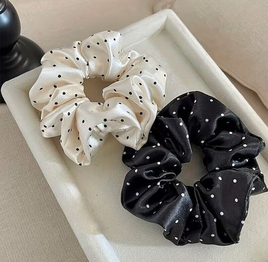 By Queen Scrunchie Satin Polka Dot Black Base Ecru Random Selection