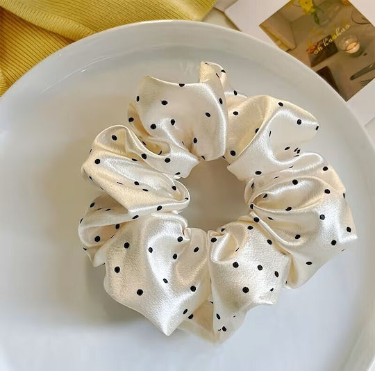 By Queen Scrunchie Satin Polka Dot Black Base Ecru Random Selection