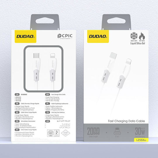 Dudao L25sx Заряден Кабел За Пренос На Данни Usb-C/Lightning 30W 2M Бял
