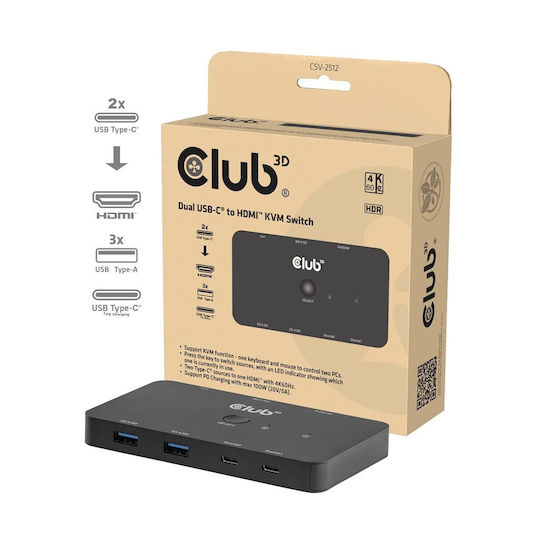 Club3D Docking Station with Dual USB-C HDMI 4K PD Ethernet Black (CSV-2512)