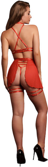 Sexy Lingerie Sets 4 Pieces Peek-a-boo Skirt Red Le Desir