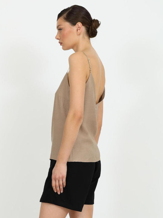 Women's Blouse with Spaghetti Straps Camel