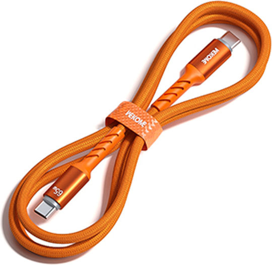 WK LED USB 2.0 Cable USB-C Male - USB-C 65W PD Orange 1.2m