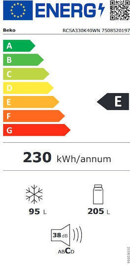 Beko Kühl-Gefrierkombination 300Es H185.1xB59.5xT59.2cm. Weiß RCSA330K40WN