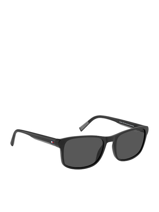 Tommy Hilfiger Unisex Sunglasses with Black Horn-Rimmed Frame and Black Lens TH2325/S 807/KU