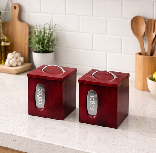 Galifas Set 2 Pieces Sugar Coffee Storage Boxes with Wooden Lid Brown 2 Pieces