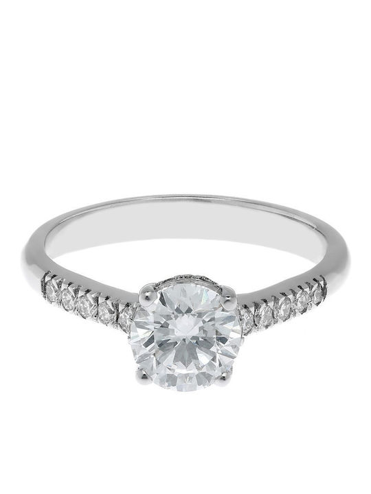 Single Stone Ring From 18K White Gold With Diamond