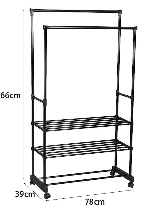 Teleskopischer Kleiderständer aus Metall Schwarz 166x78cm