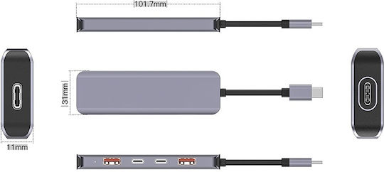 GBS Hub 5 Θυρών με σύνδεση USB-C / USB-A