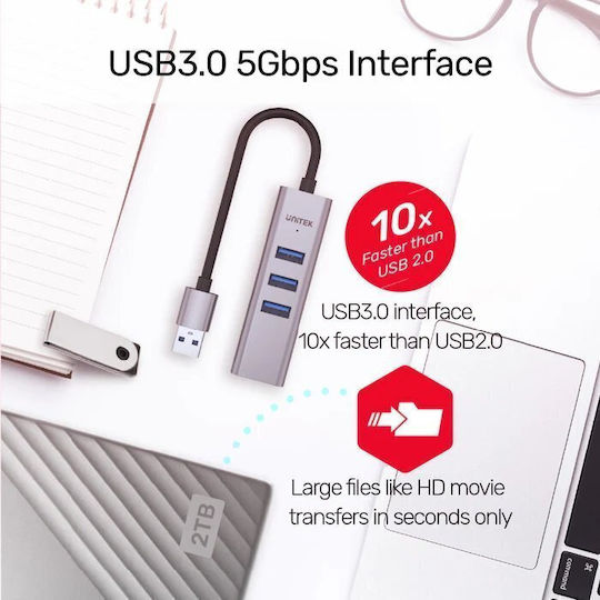 Unitek USB Хъб с 4 Порта USB 3.0 с USB-C и Ethernet