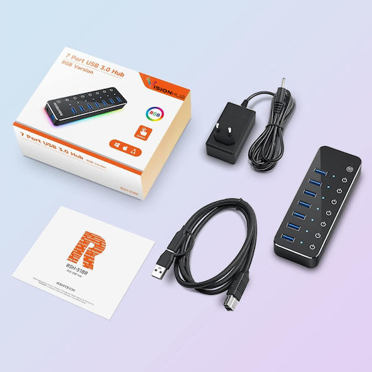 Hub USB 3.0 cu 14 Porturi cu Conectare USB-A / USB-C Roșu