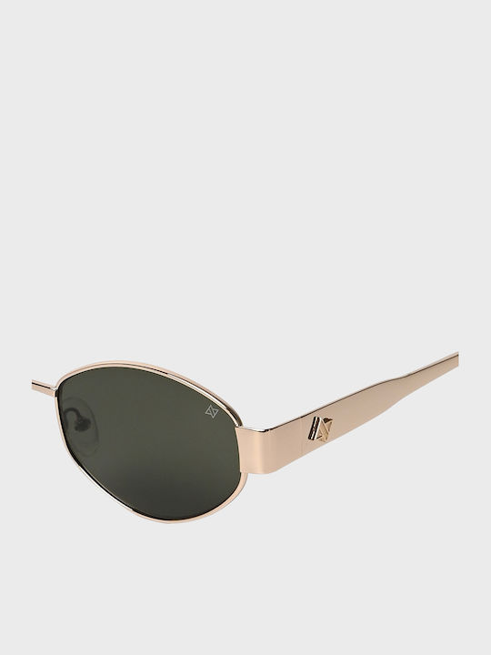 AV Sunglasses Gigi Unisex Sunglasses with Gold Metal Frame and Green Lens