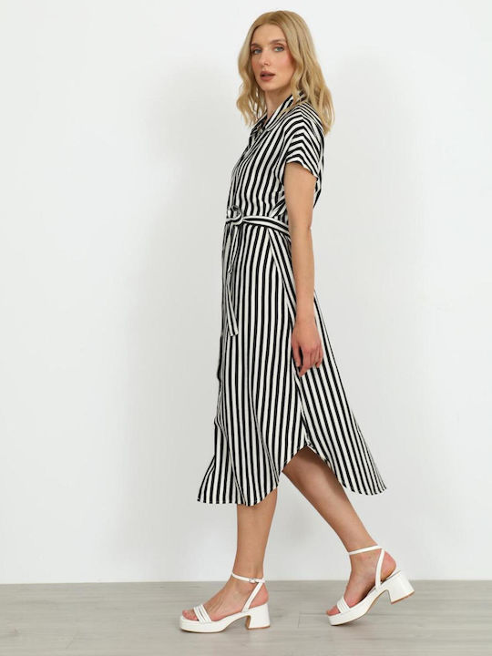 Summer Midi Shirt Dress Black