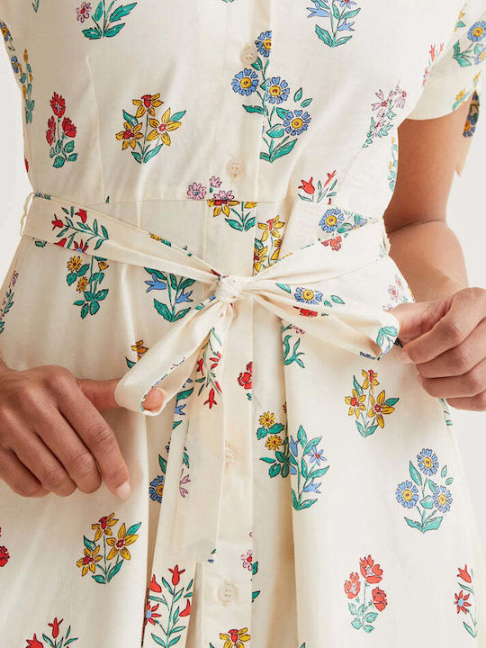 Dress Καλοκαιρινό Midi Σεμιζιέ Φόρεμα Ecru
