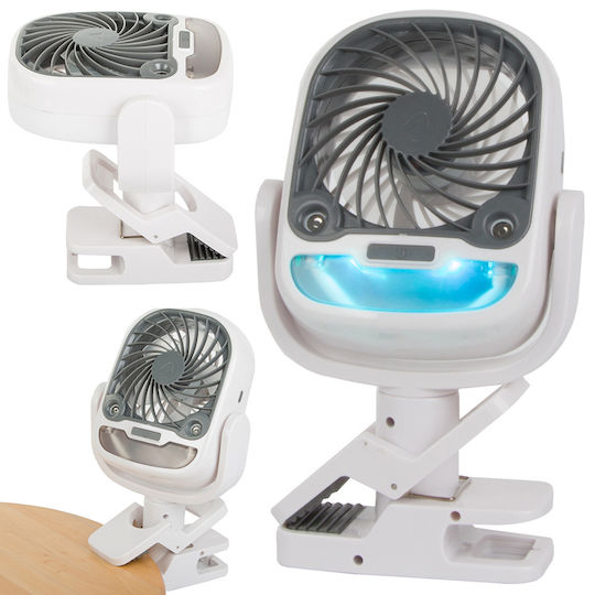Ventilator Umidificator 2 În 1 Zola Birou Wireless Rotire 360° 3 Viteze Funcție Iluminare Cu Clema Suport Birou 25 X 12.5 X 12.5 Cm Alb