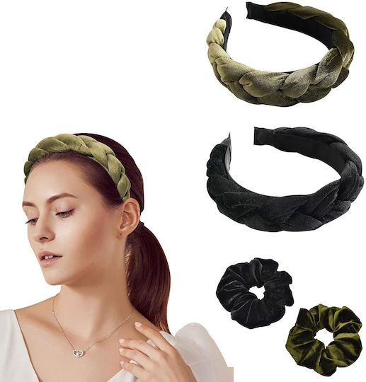 Haar Stirnbänder Set 2x Samt Stirnbänder 2x Haarbänder Schwarz Grün