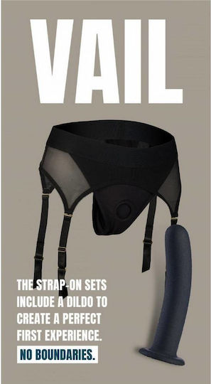Black Underwear Strap On Garters & Silicone Dildo Dreamtoys Bold Vail Strap On Garter Thong Dildo Black 15.5cm