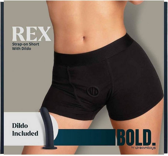 Black Underwear Strap On Silicone Dildo Dreamtoys Bold Rex Strap On Short Dildo Black 15.5cm