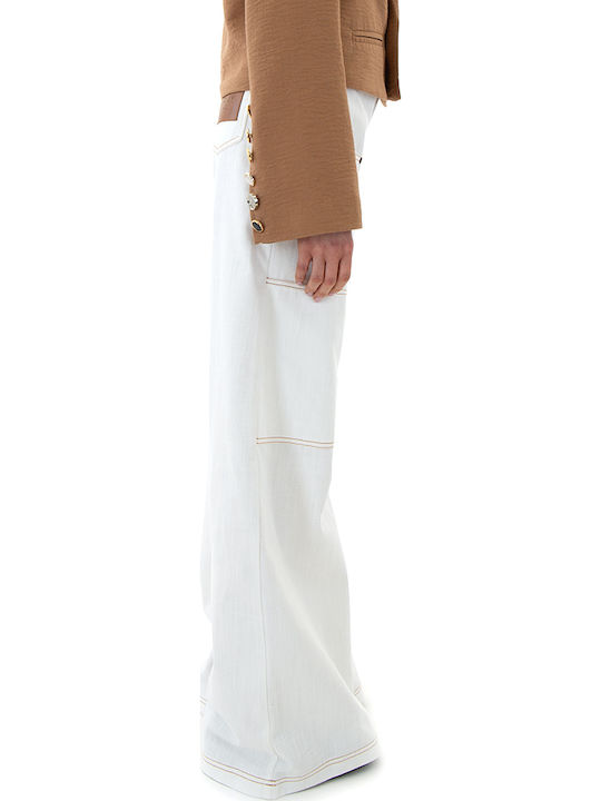 Women C.manolo High Rise Cotton Pantaloons in Straight Leg Style Ecru