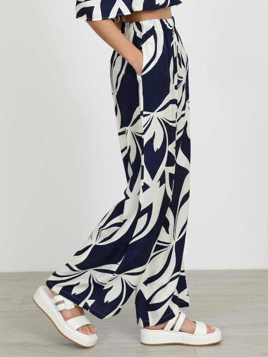 Women's Pantaloons with Rubber Band Floral Blue