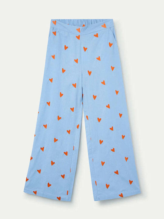 Women's High Rise Fabric Trousers with Rubber Band in Regular Fit Light Blue