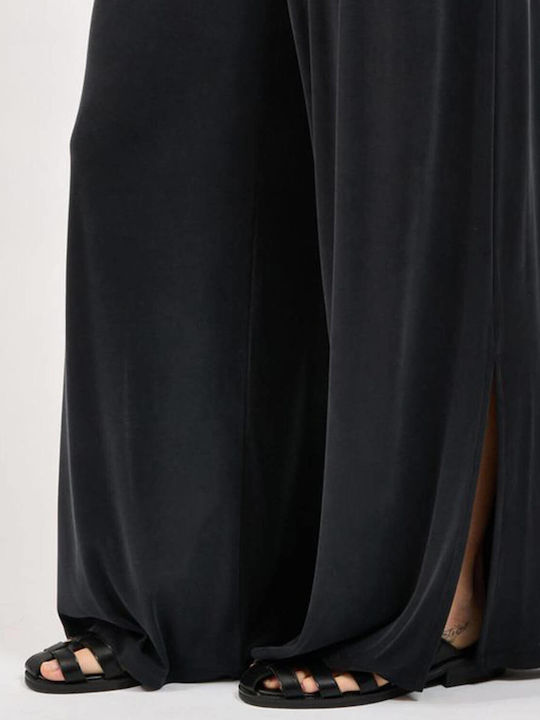 Women's High Rise Fabric Trousers Black