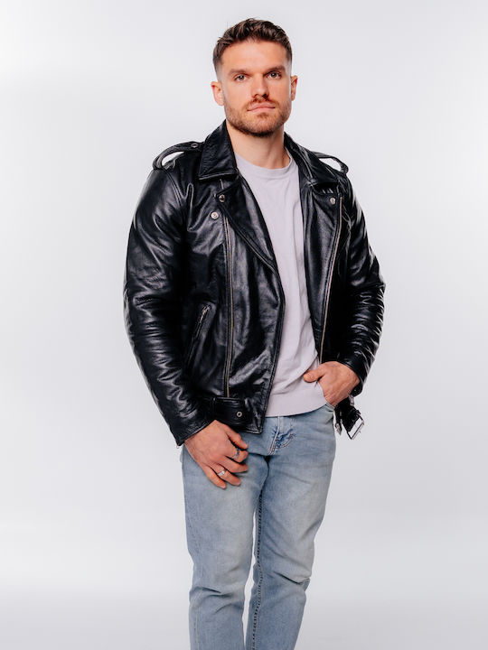 Leder Herren Jacke Biker Schwarz