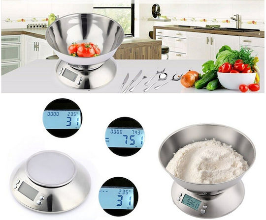 Ψηφιακή Ζυγαριά Κουζίνας με Κάδο έως 5kg Ασημί