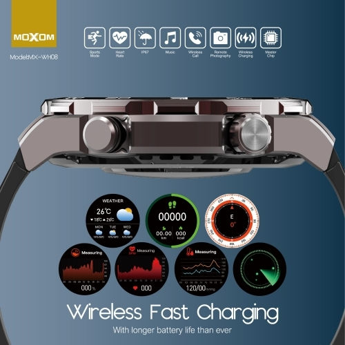 Moxom MX-WH08 Smartwatch με Παλμογράφο (Μαύρο)