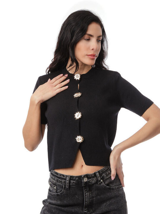 Gestrickte Damen Strickjacke mit Knöpfen Schwarz