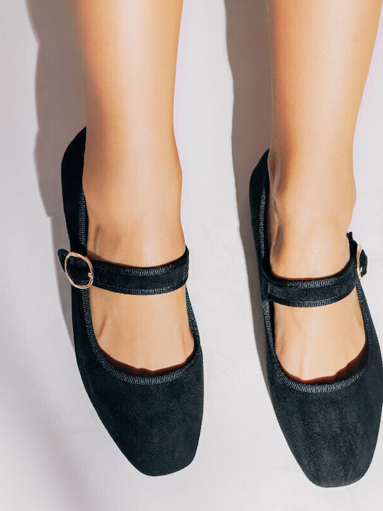 Suede Damen Ballerinas in Schwarz Farbe
