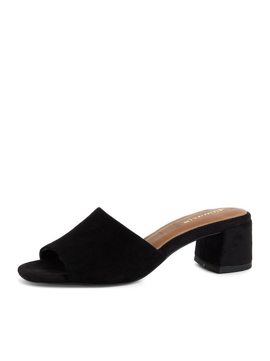 Suede Mules with Low Heel in Black Colour