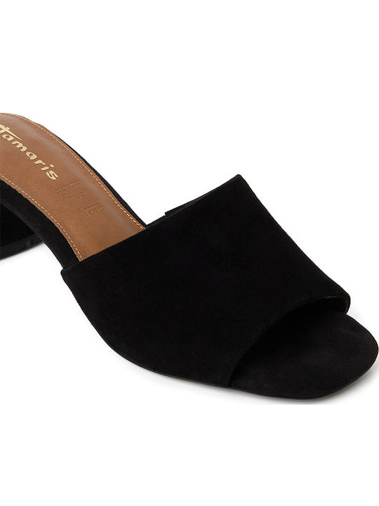 Suede Mules with Low Heel in Black Colour