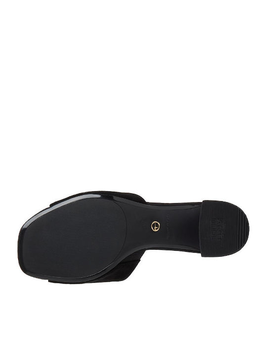 Suede Mules with Low Heel in Black Colour