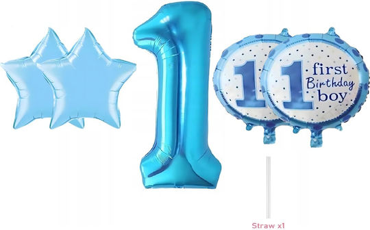 Set 5 Baloane Rotunde Zi De Naștere Folie Albastre Jumbo 68.5 cm
