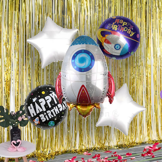 Set 5 Baloane Rotunde Zi De Naștere Astronauți Folie Argintii Jumbo 66 cm