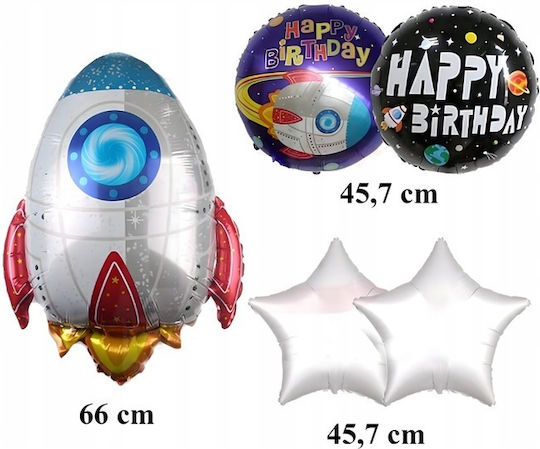Set 5 Baloane Rotunde Zi De Naștere Astronauți Folie Argintii Jumbo 66 cm