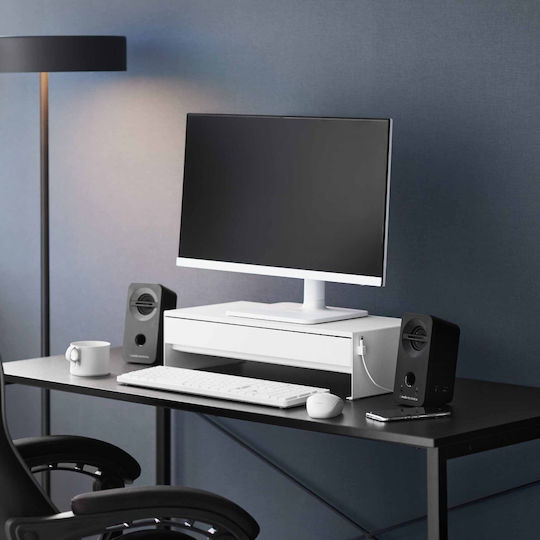 Yamazaki Suport De Birou Pentru Monitor Cu Sertar Alb (10187)