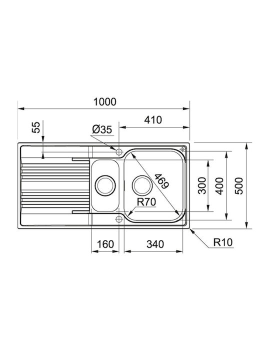 Franke Ένθετος Νεροχύτης Inox Μ100xΠ50cm Γκρι