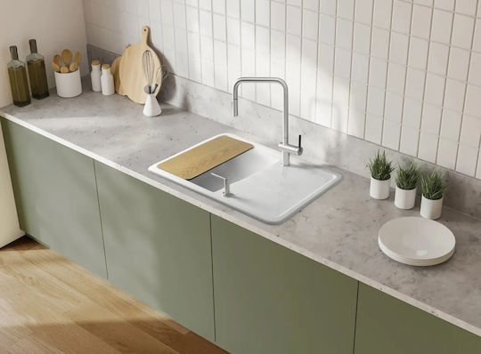 Deante Drop-In Кухненски Мивка от Течен Гранит Д78xШ50см Бял Deante Drop-In Кухненски Мивка от Течен Гранит Д78xШ50см Бял